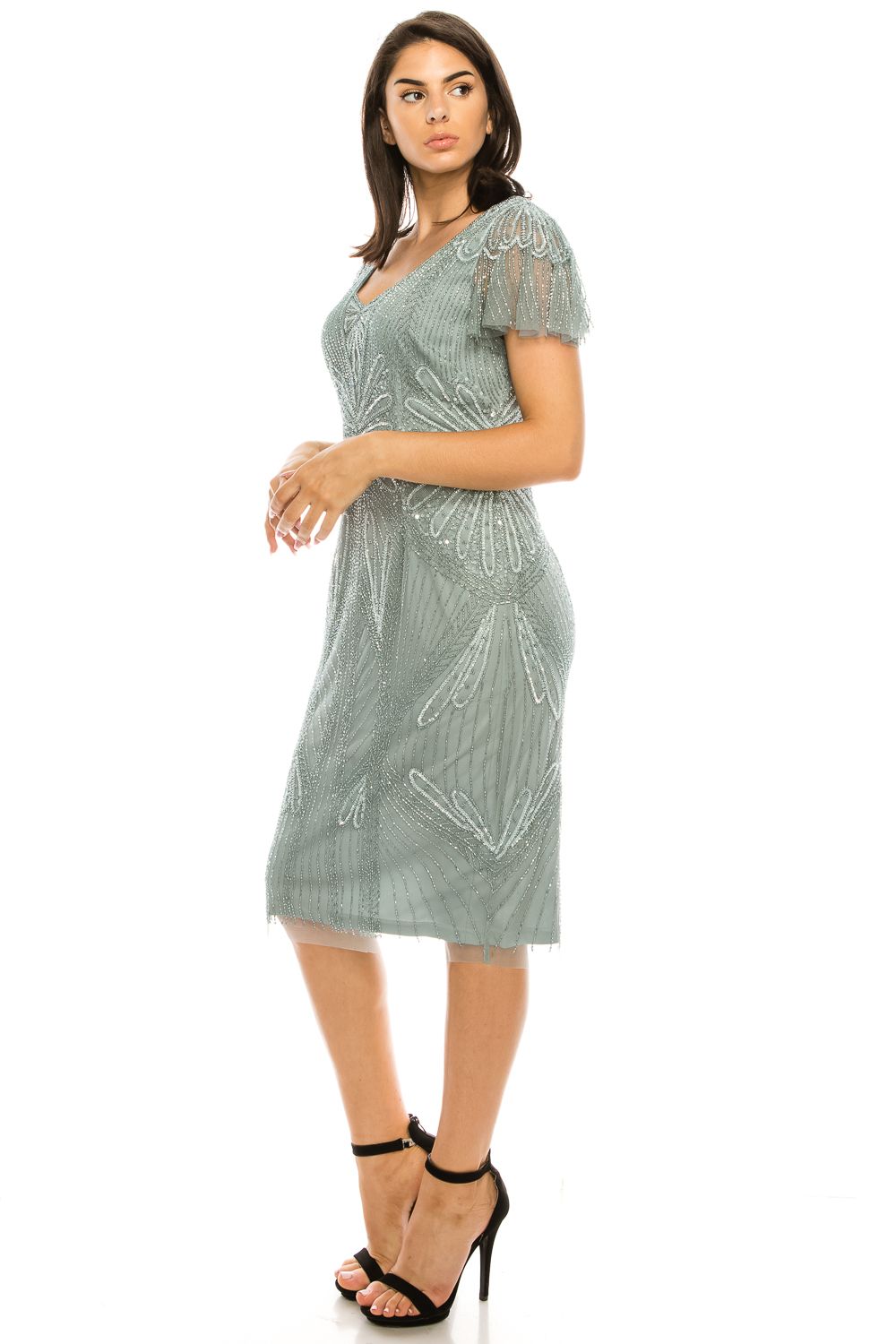 Adrianna Papell - AP1E205798WSC Short Sleeves Beaded Dress