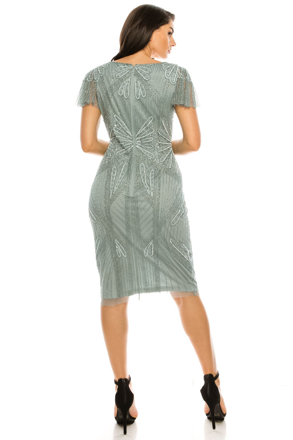 Adrianna Papell - AP1E205798WSC Short Sleeves Beaded Dress
