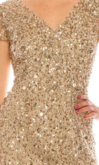 Adrianna Papell - AP1E206322SC Sparkling Short Sleeve Slit Dress