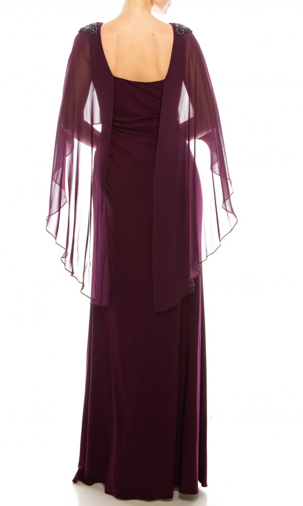 Adrianna Papell - AP1E206514SC Sheer Cape High Slit Jersey Dress