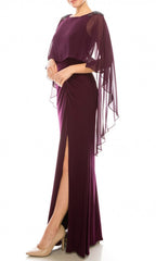 Adrianna Papell - AP1E206514SC Sheer Cape High Slit Jersey Dress