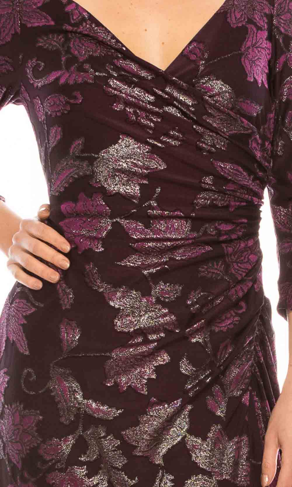 Adrianna Papell - AP1E206702SC Ruched V-Neck Long Sleeve Dress