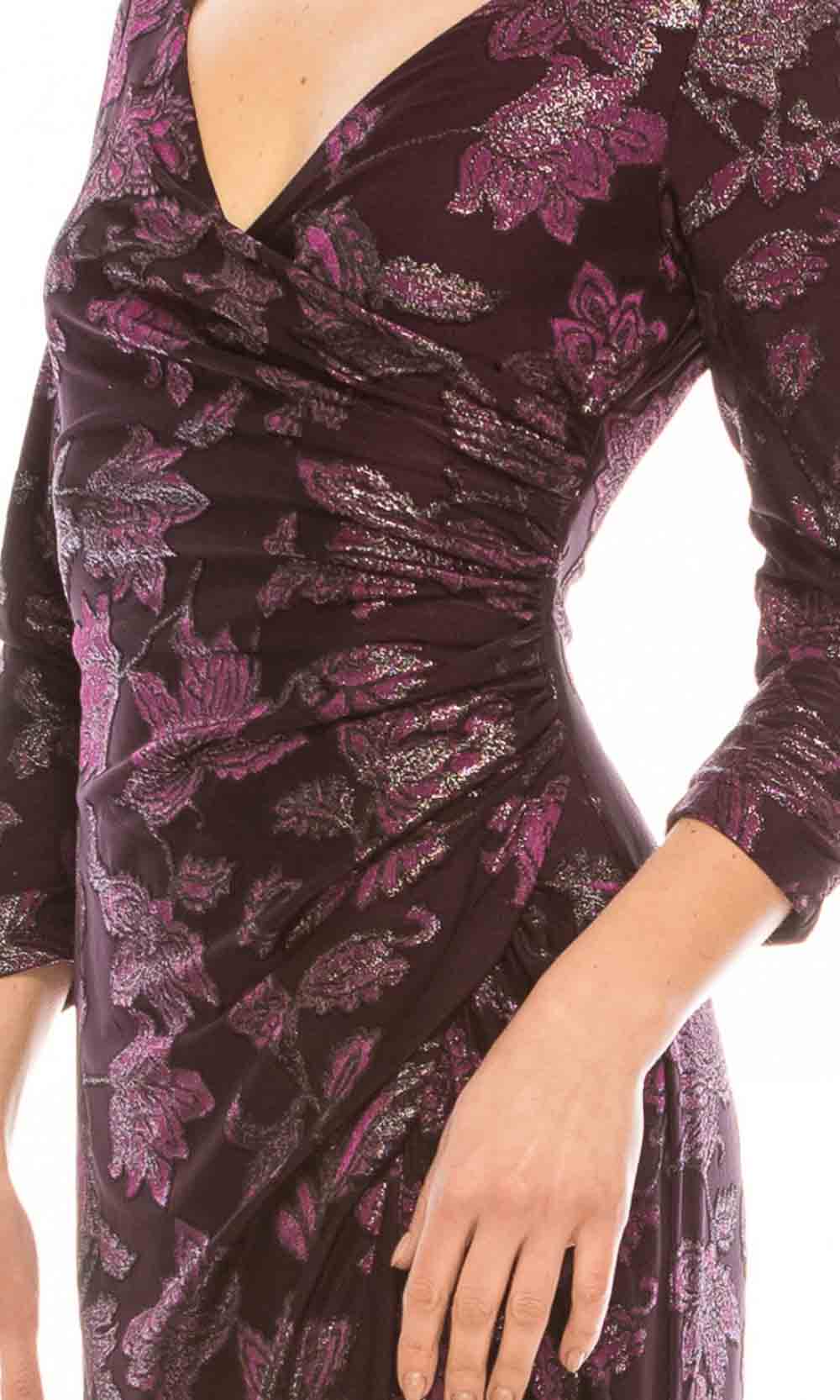 Adrianna Papell - AP1E206702SC Ruched V-Neck Long Sleeve Dress