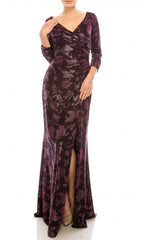 Adrianna Papell - AP1E206702SC Ruched V-Neck Long Sleeve Dress