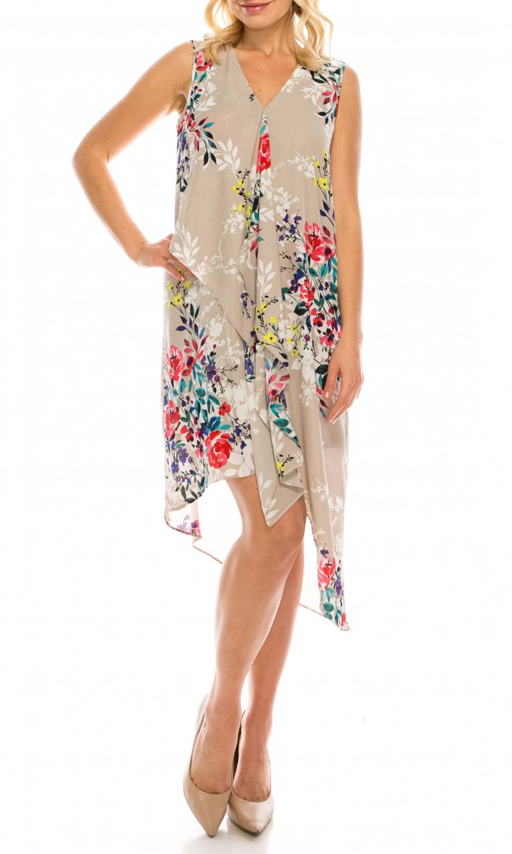 Adrianna Papell - AP1D102209SC Floral V-Neck High Low Chiffon Dress