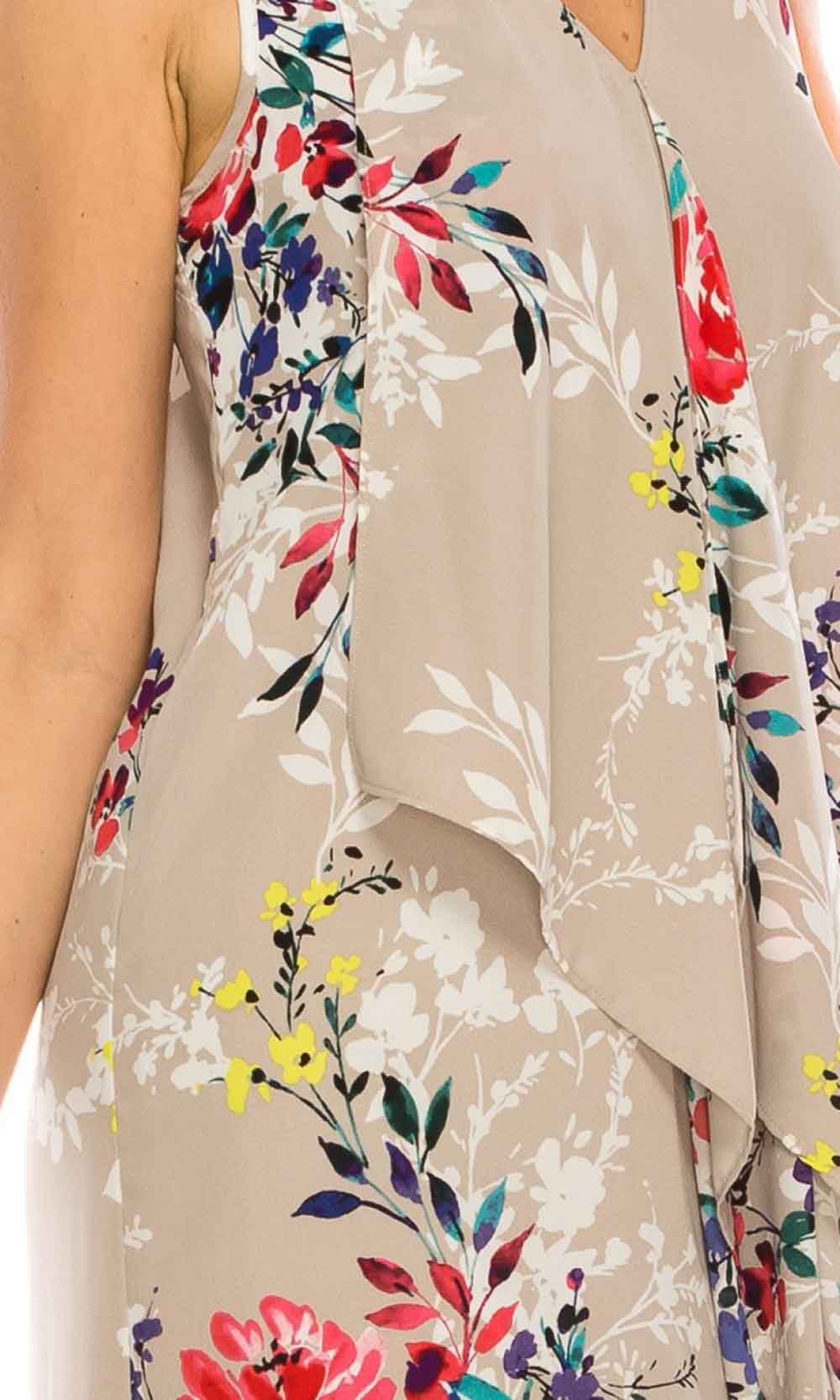 Adrianna Papell - AP1D102209SC Floral V-Neck High Low Chiffon Dress