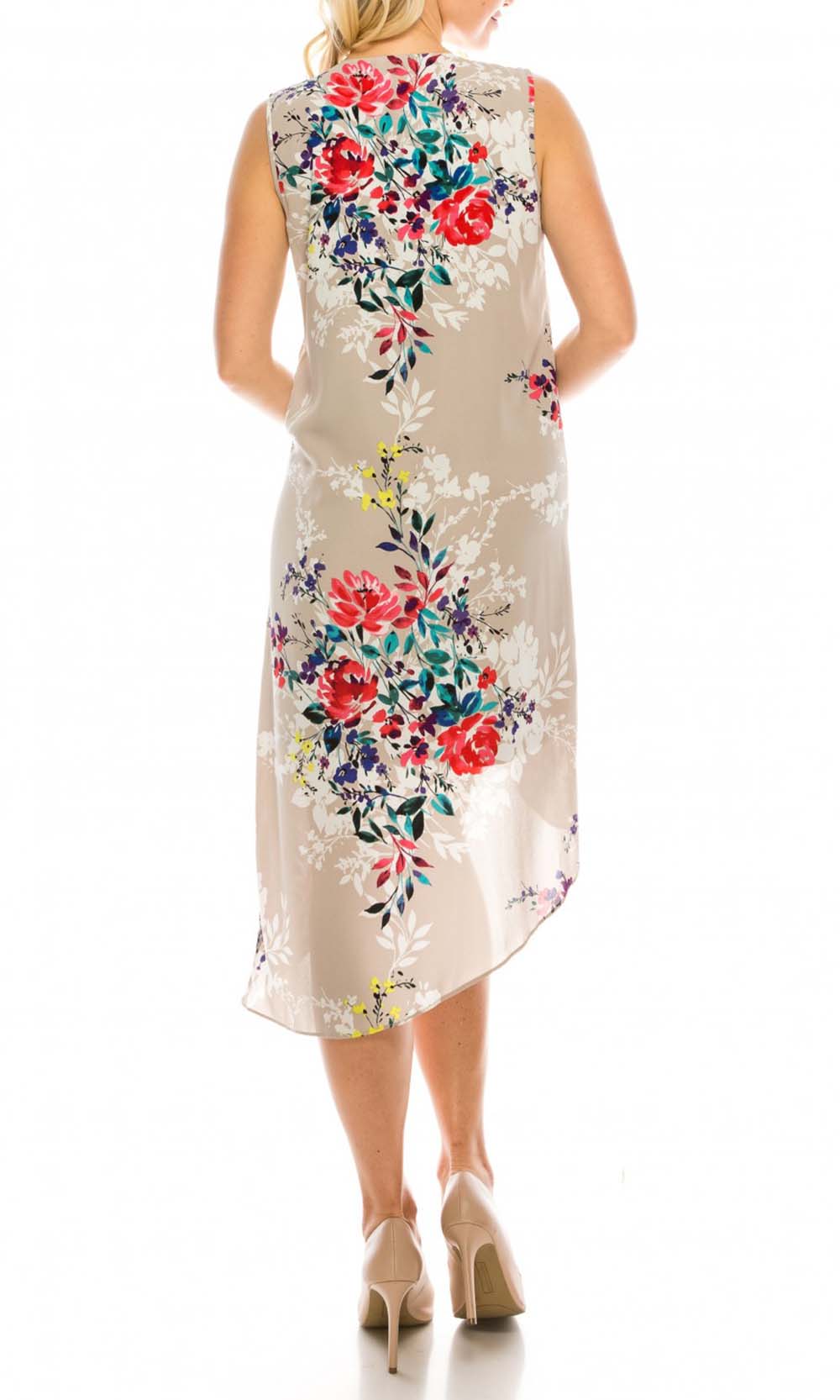 Adrianna Papell - AP1D102209SC Floral V-Neck High Low Chiffon Dress