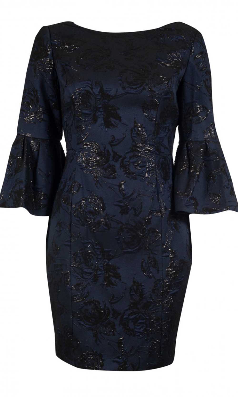 Adrianna Papell - MN2E203554SC Floral Metallic Bell Sleeve Short Dress