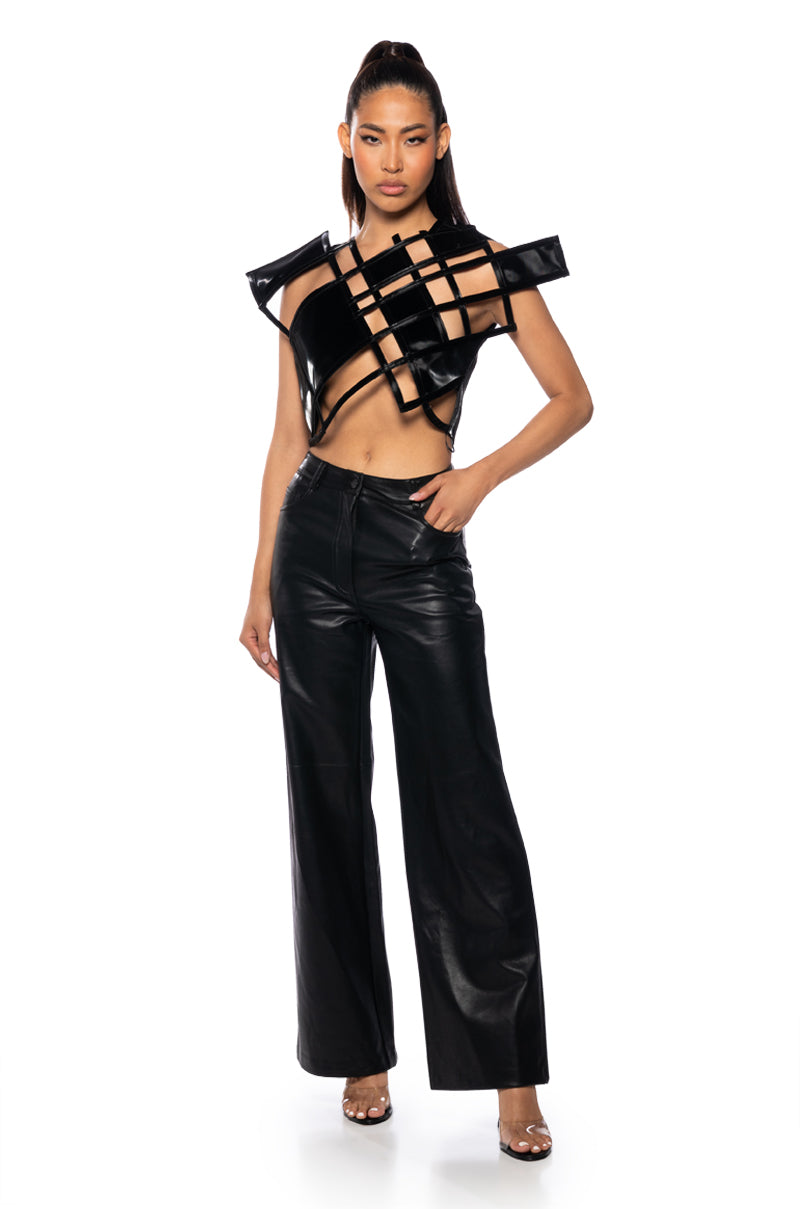 ALICE HIGH RISE FAUX LEATHER WIDE LEG PANTS