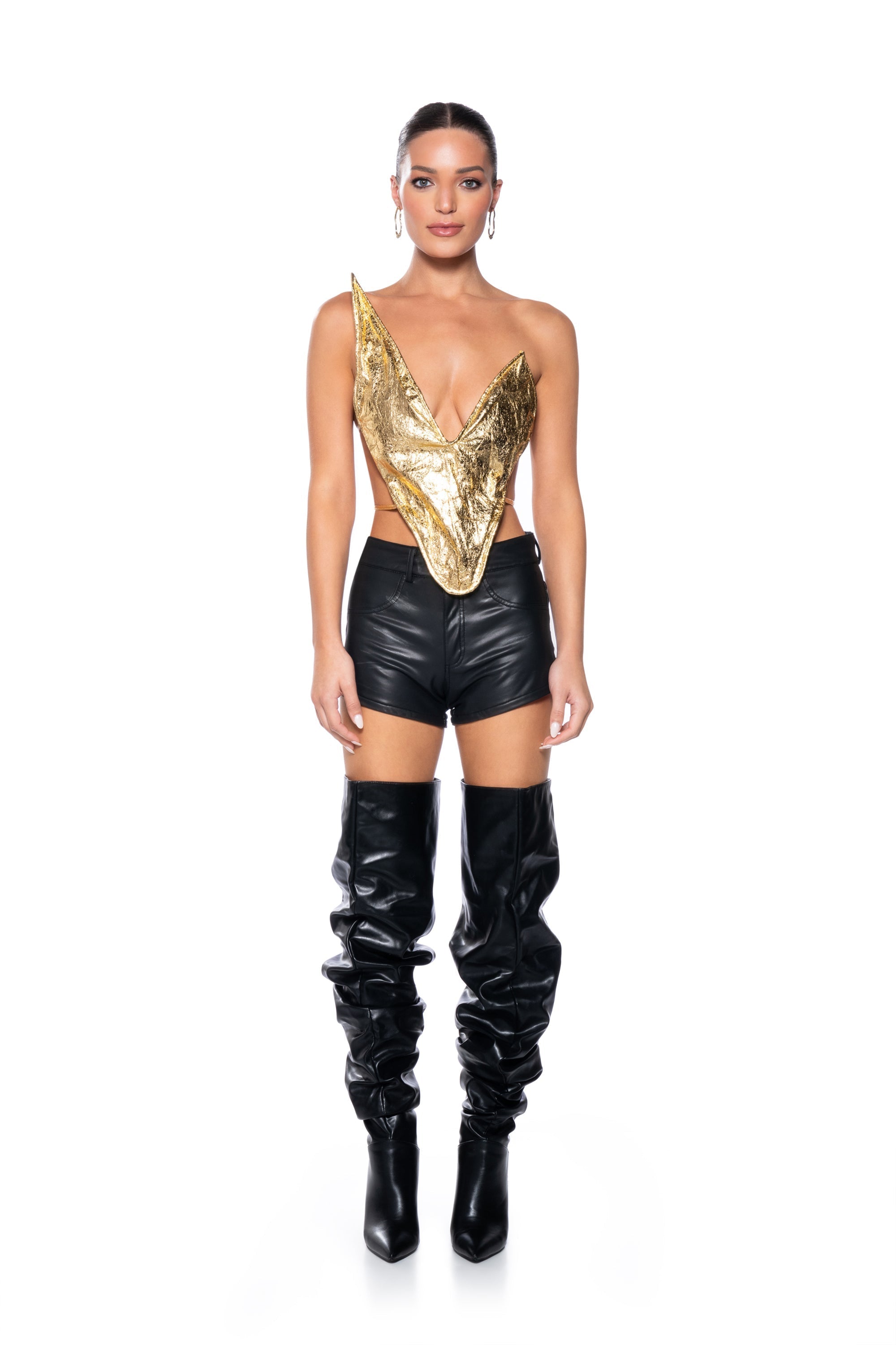 ALIEN SUPERSTAR DRAMATIC METALLIC HALTER TOP