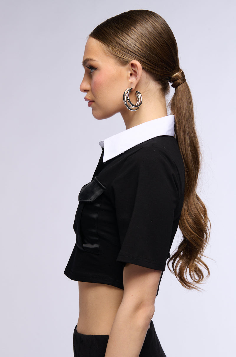ALL BUSINESS COLLARED CROP TOP