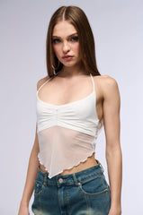 ALL YOUR LOVE HALTER TIE NECK MESH CROP TANK IN WHITE
