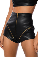 ALL ZIPPED UP FAUX LEATHER MINI SHORT