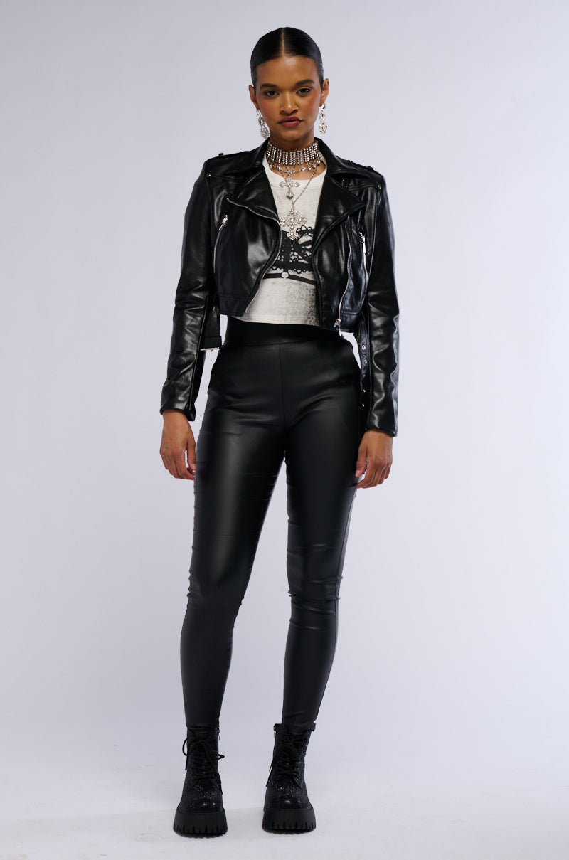 AMMO x AKIRA BIG BOOTY HIGH WAIST PLEATHER PANT WITH 4 WAY STRETCH