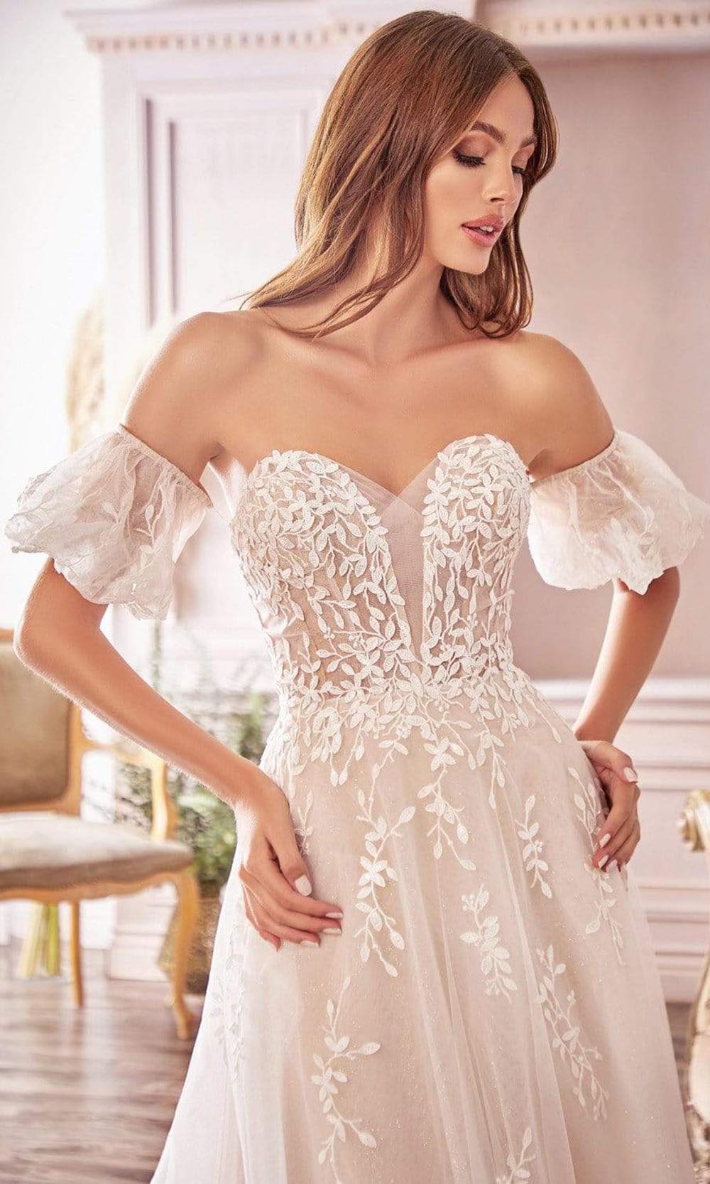 A-Line Puff Sleeve Bridal Gown