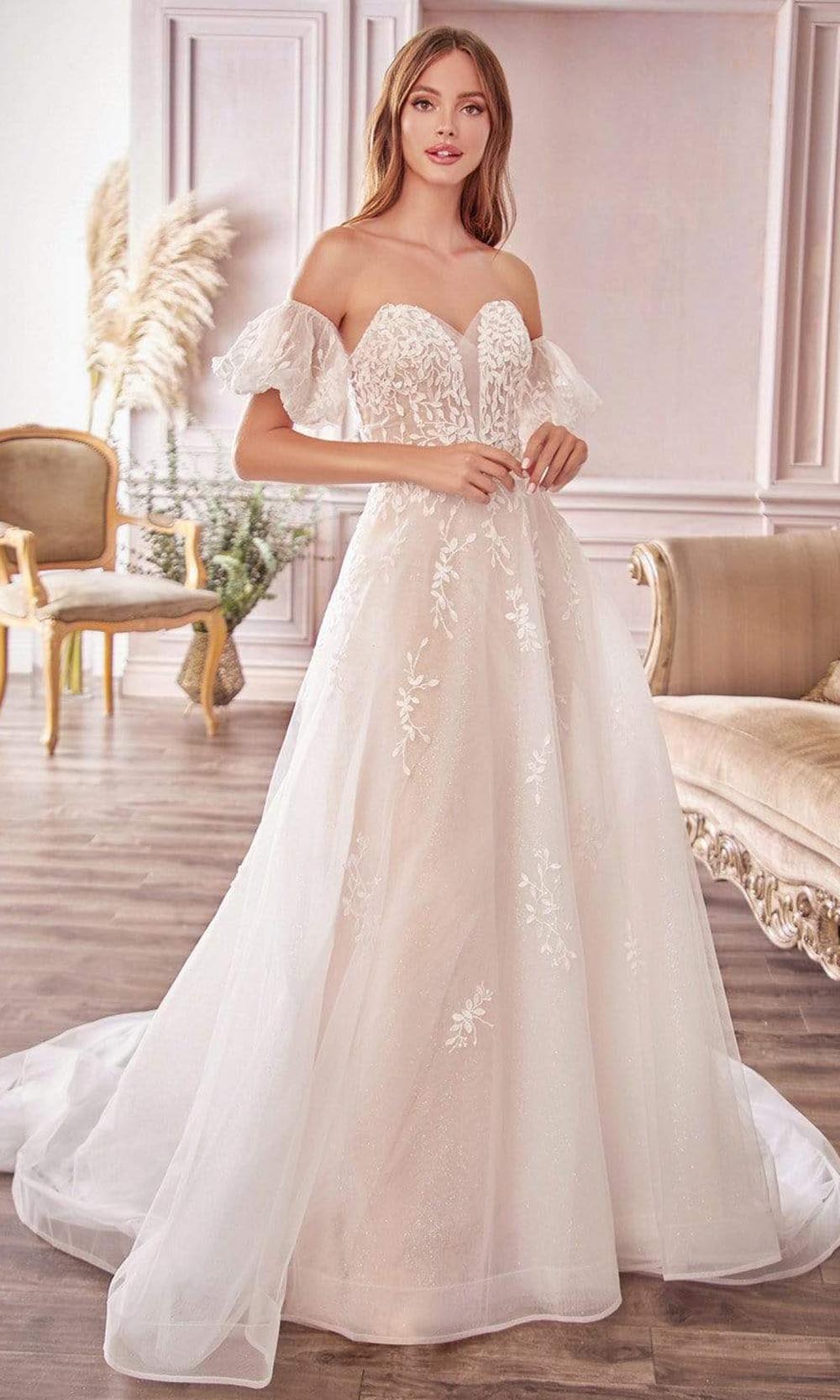 A-Line Puff Sleeve Bridal Gown