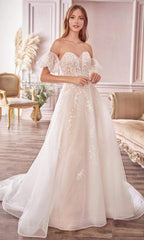 A-Line Puff Sleeve Bridal Gown