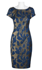 Adrianna Papell - AP1D101402SC Floral Jacquard Deep V-Open Back Dress