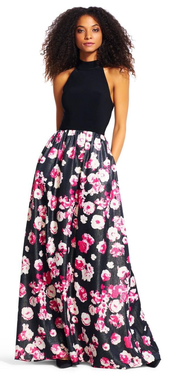 Adrianna Papell - AP1E200109SC Halter Neck Floral Printed Long Dress