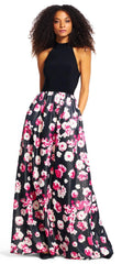 Adrianna Papell - AP1E200109SC Halter Neck Floral Printed Long Dress