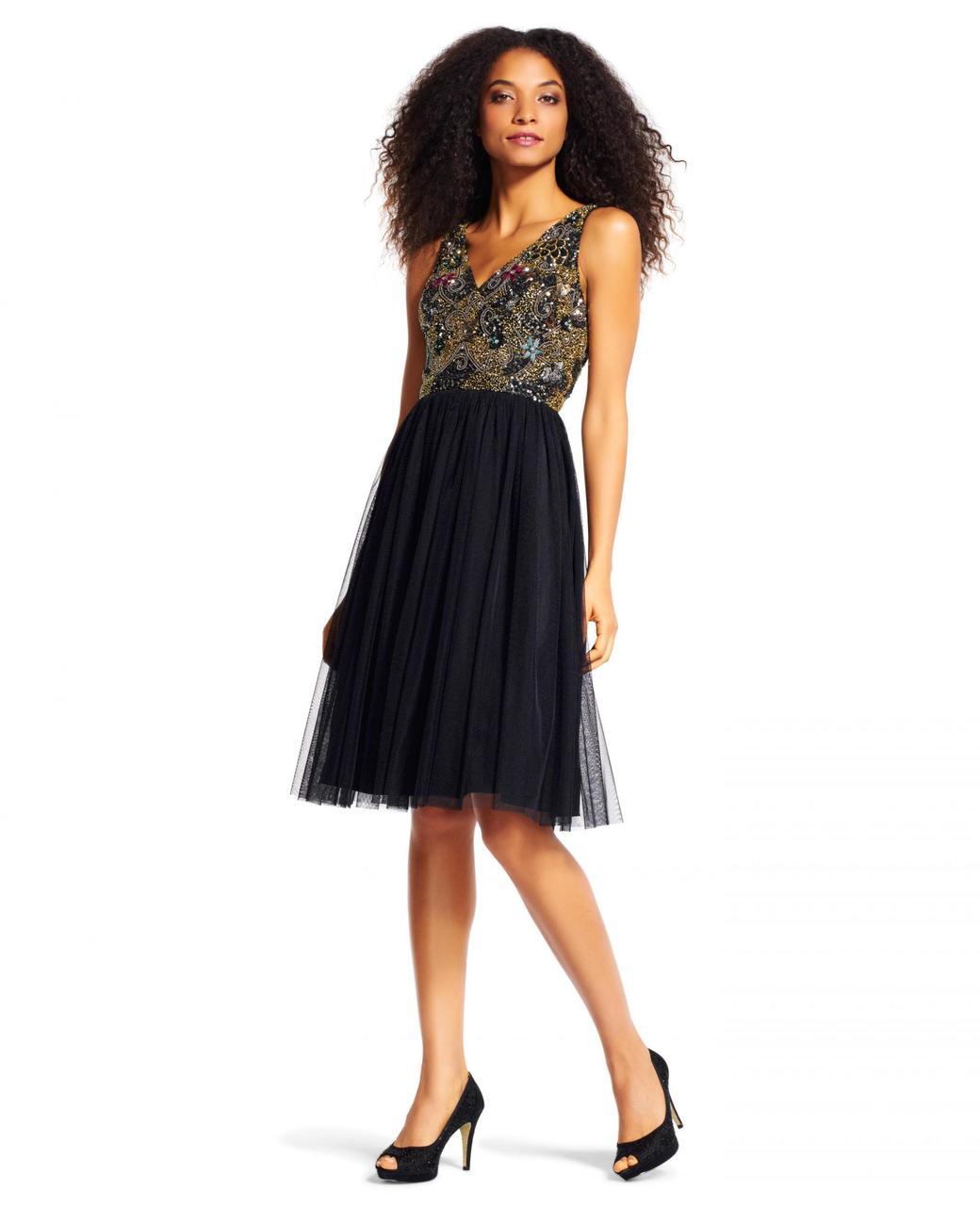 Adrianna Papell - Intricate Beaded V-Neck A-Line Dress AP1E200305SC