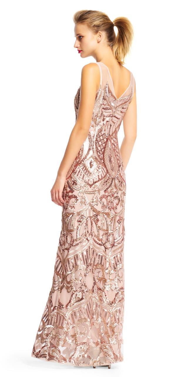 Adrianna Papell - Sleeveless Sequined Motif Long Dress AP1E200620SC