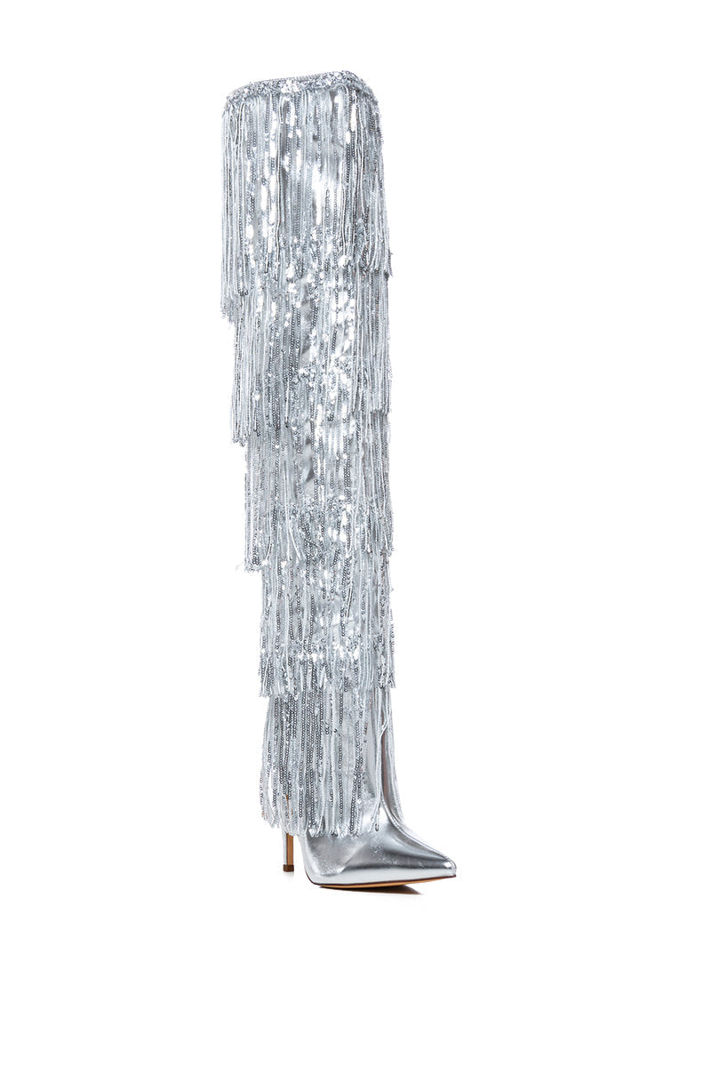 AZALEA WANG ADRIEL SILVER FRINGE BOOT