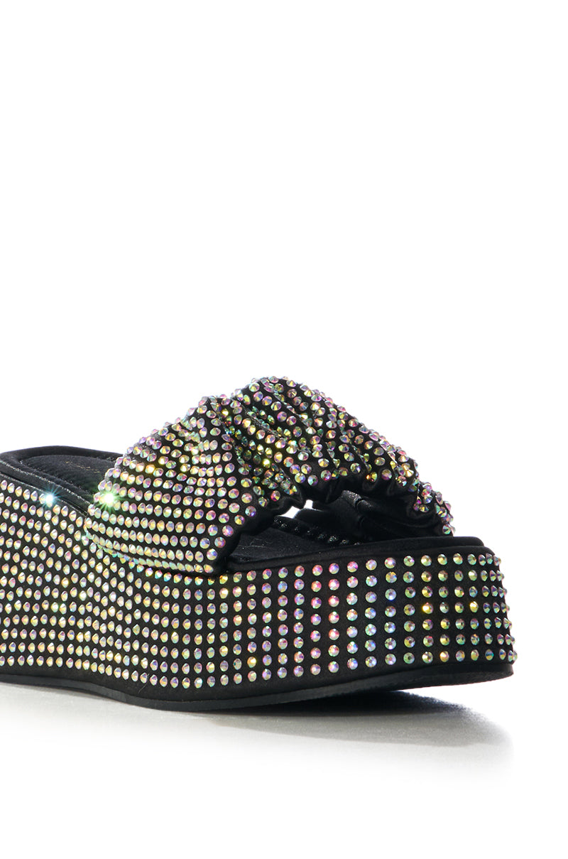 AZALEA WANG BUCATINI RHINESTONE SCRUNCHIE BLACK SANDAL