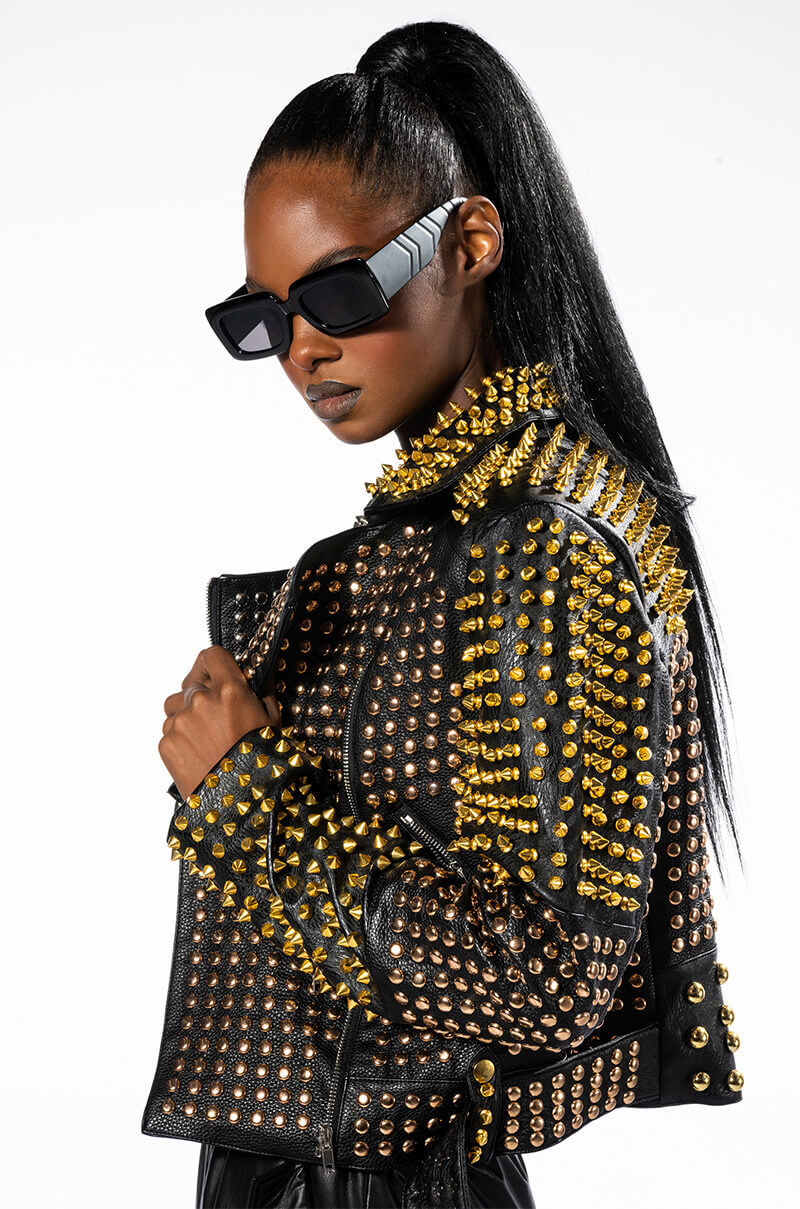 HALF AND HALF GRANDE STUDDED MOTO JACKET