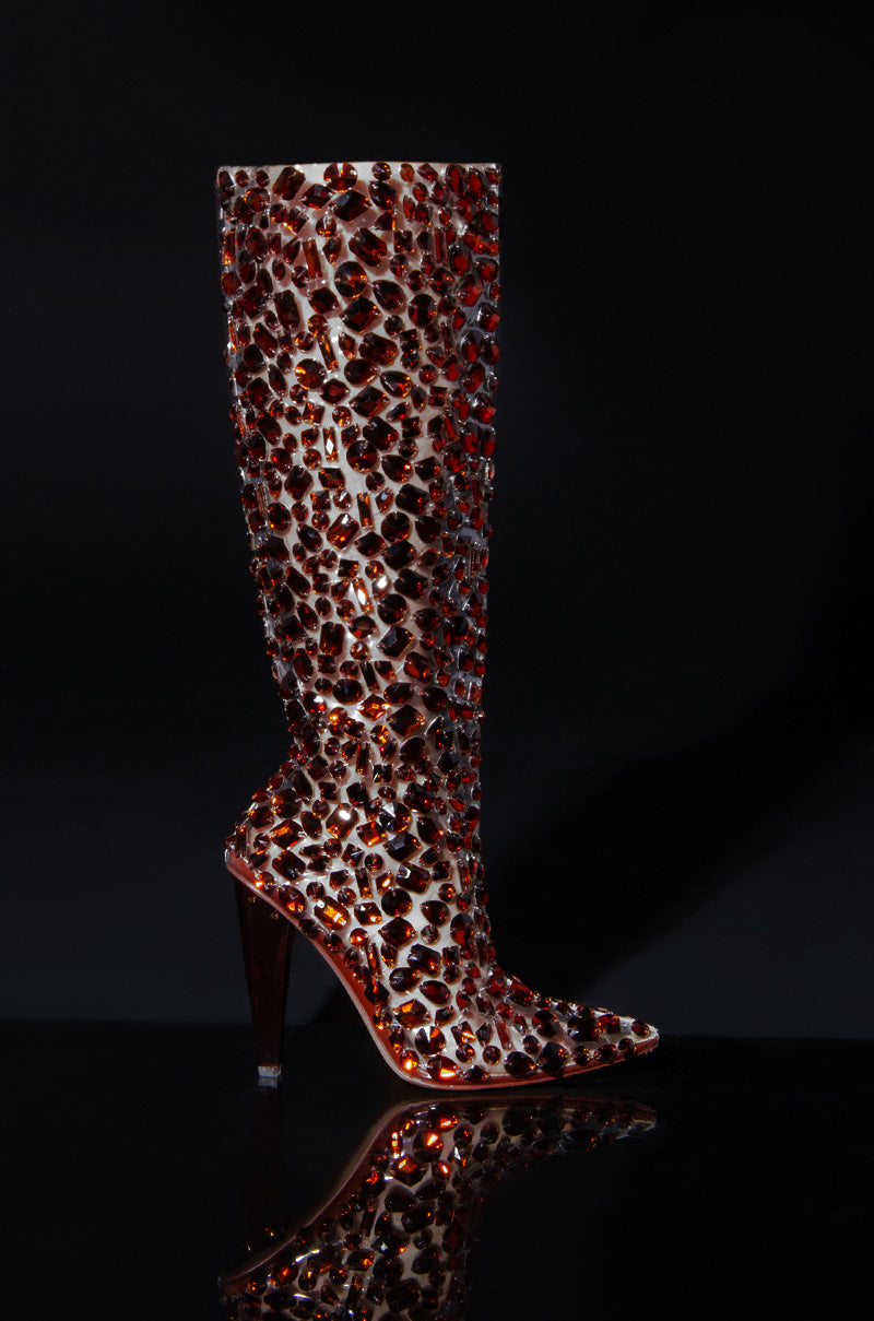 AZALEA WANG HONEY EMBELLISHED PVC CHUNKY BOOT IN BROWN