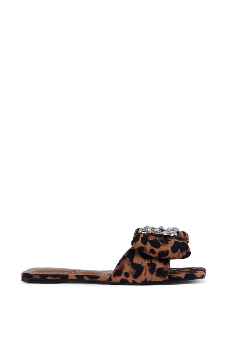 AZALEA WANG KESTRELL LEOPARD PRINT RHINESTONE BUCKLE SANDAL