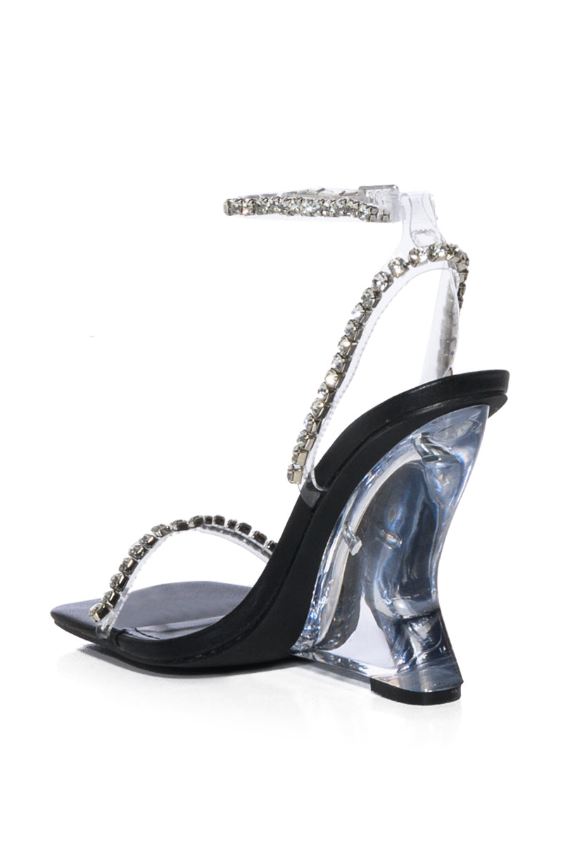 AZALEA WANG LURICE EMBELLISHED WEDGE SANDAL IN BLACK