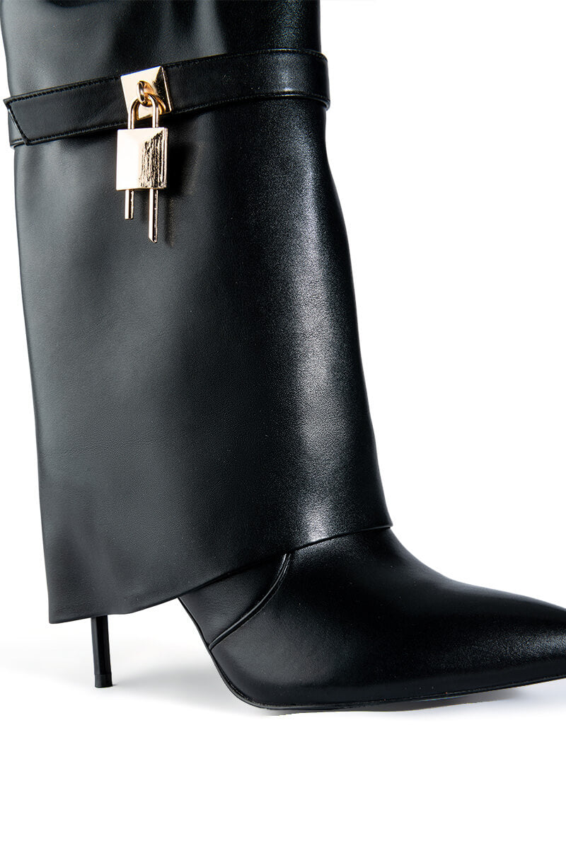 AZALEA WANG MINE FOLD OVER STILETTO BOOTIE IN BLACK