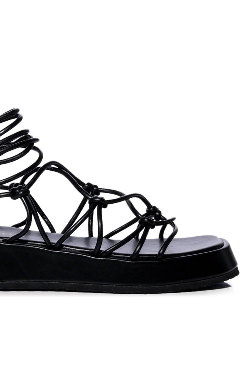 AZALEA WANG NATACHA FLAT STRAP SANDAL IN BLACK