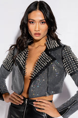RHINESTONE BOMB CROP MOTO JACKET