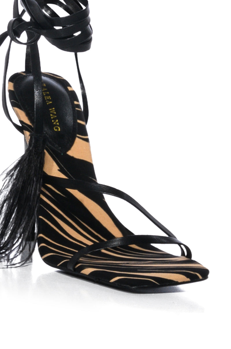AZALEA WANG MUSK ANIMAL PRINT LACE UP SANDAL IN ZEBRA