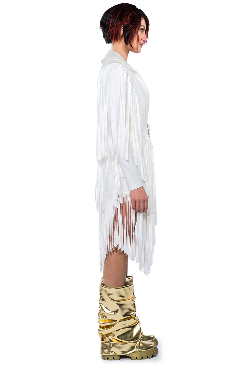 BEEN WINNING FRINGE LONG SLEEVE MINI DRESS