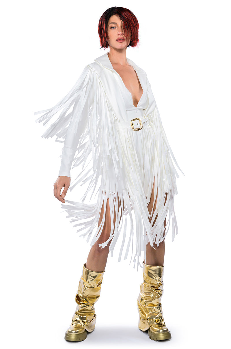 BEEN WINNING FRINGE LONG SLEEVE MINI DRESS