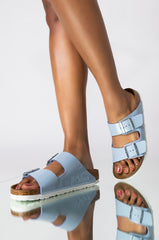 BIRKENSTOCK ARIZONA DOVE BLUE PATENT BIRKO-FLOR SANDAL