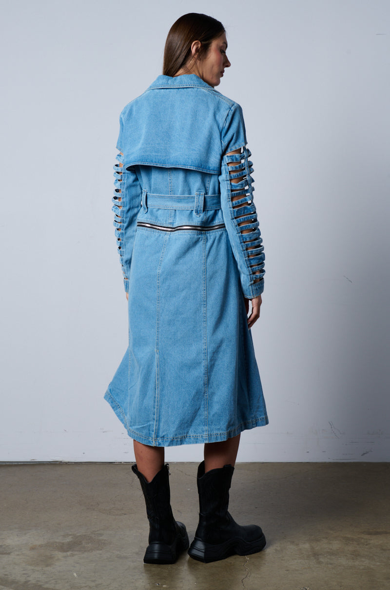 BLOSSOM DENIM CUT OUT PANEL CONVERTIBLE TRENCH