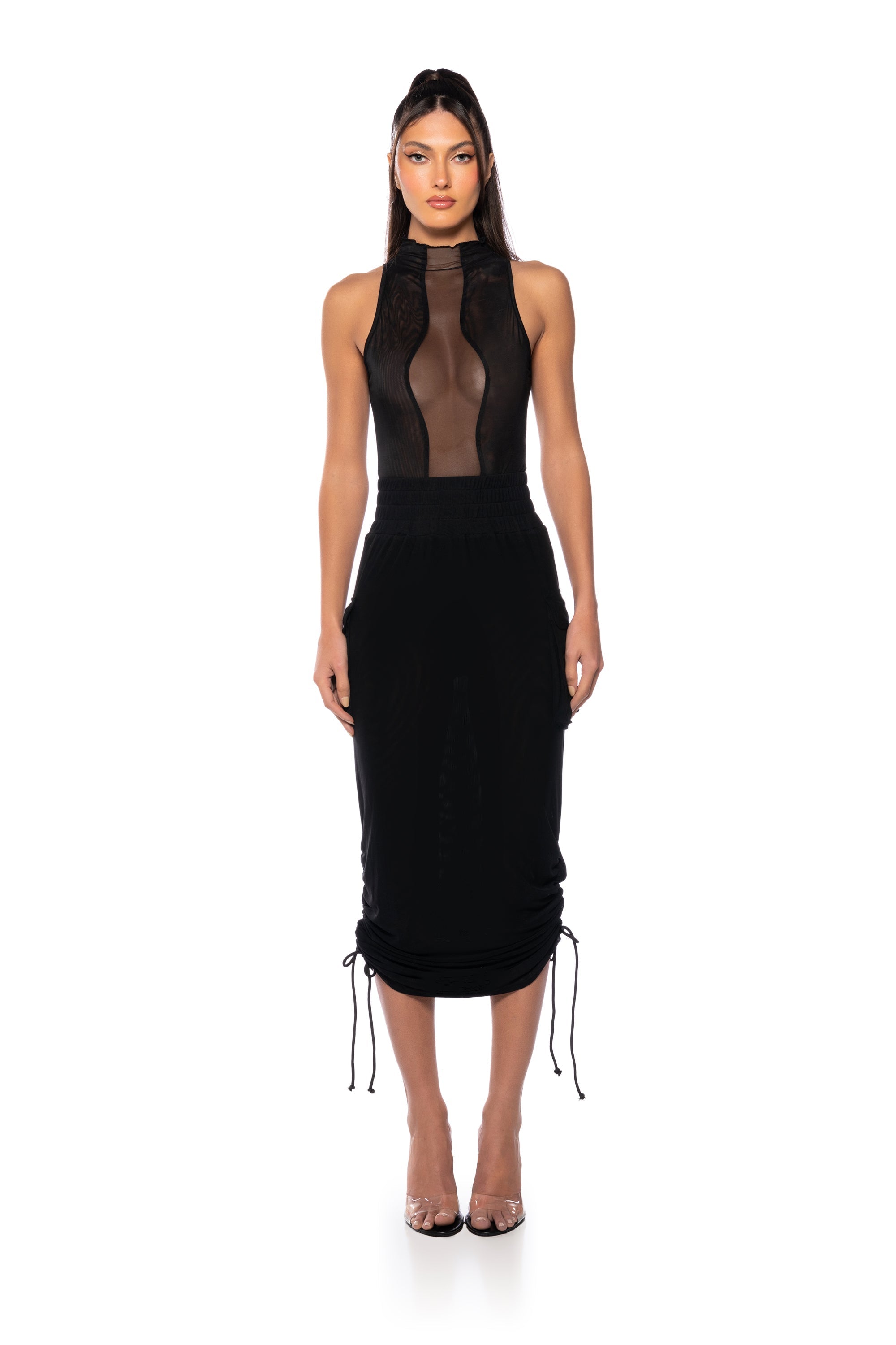 BODY LINES MESH MOCK NECK BODYSUIT