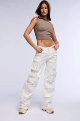 BROOKLYN CARGO POCKET WIDE LEG JEAN IN WHITE