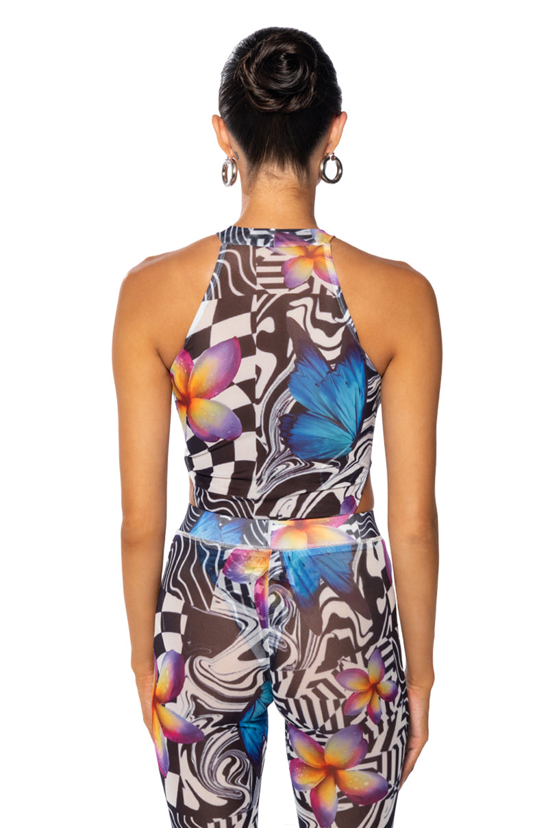 BUTTERFLY TEARS MOCK NECK MESH BODYSUIT