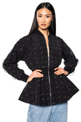 EYE KNEW IT CINCHED BOMBER JACKET