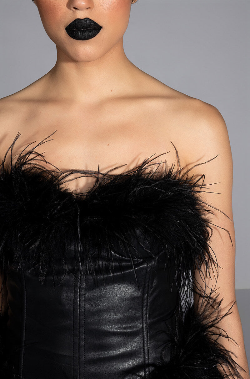 FATAL ATTRACTION FEATHER DETAILED MINI DRESS