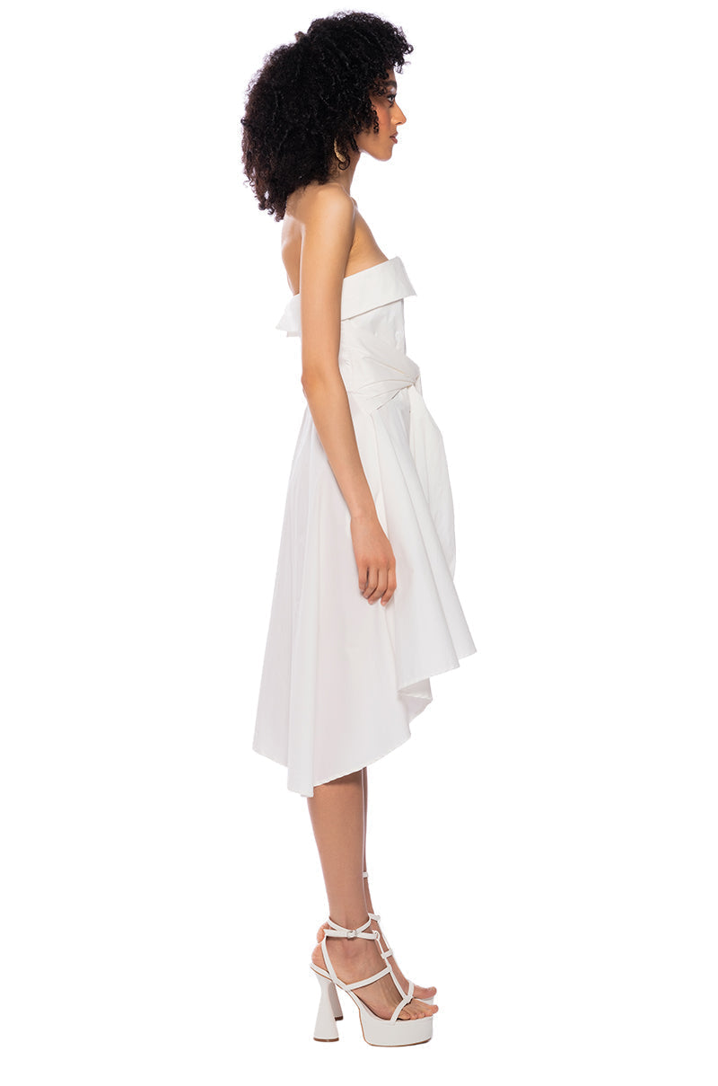 FLORA STRAPLESS TIE WAIST POPLIN MINI DRESS