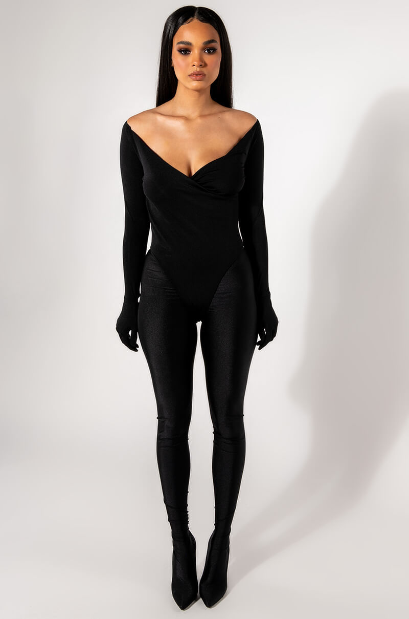 KIM V NECK GLOVED LONG SLEEVE BODYSUIT