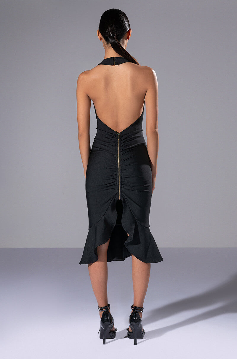 HEIRESS SLEEVELESS PEPLUM DRESS IN BLACK