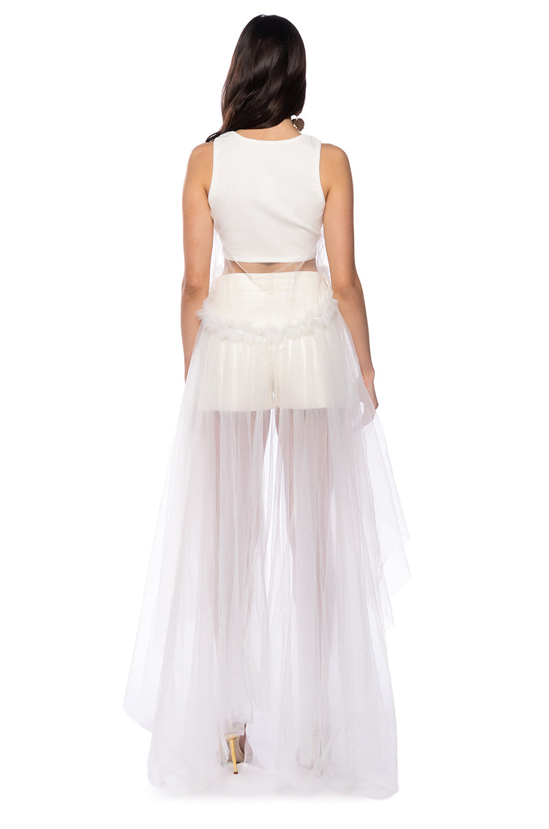HERE FOR THE DRAMA TULLE HIGH LOW TANK TOP