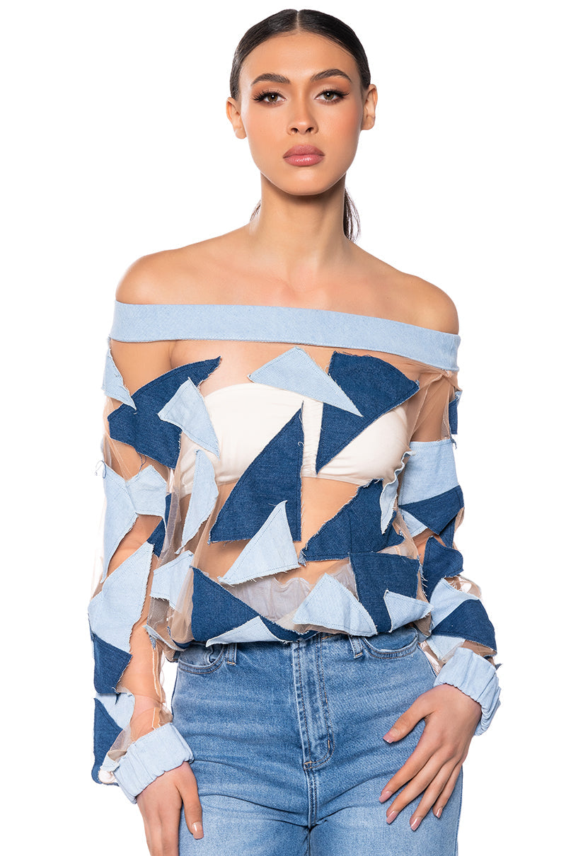 I SPY DENIM PATCHWORK OVERSIZED SHIRT